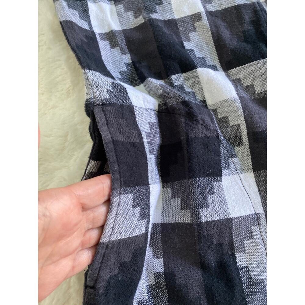 Vans Womens Small Black White Geometric Plaid Flannel Button Shirt Tunic Dress - Picture 6 of 9